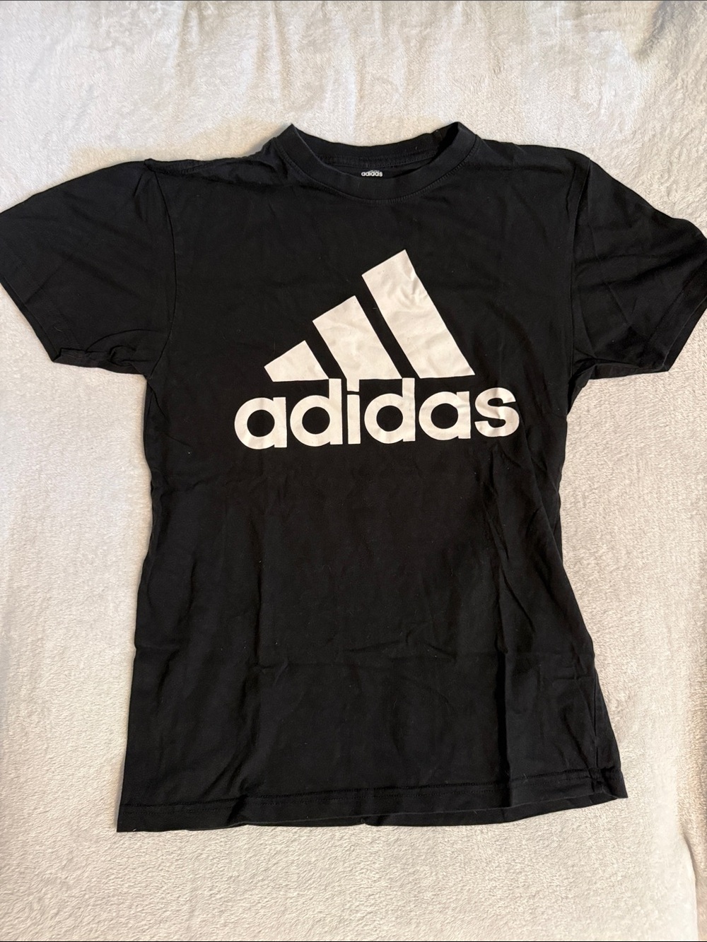 adidas Black Tee with White Logo and Trefoil Stripes